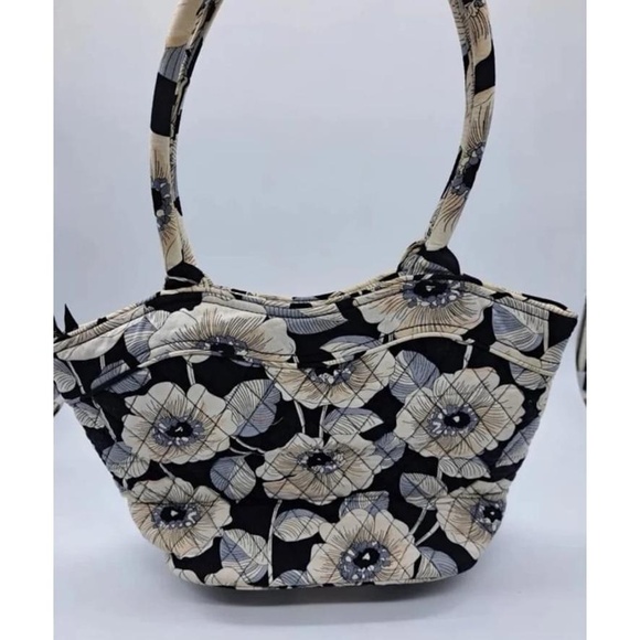 Vera Bradley Camellia Sweetheart Black/White Top Zip Shoulder/Tote Cotton MEDIUM - Picture 2 of 8